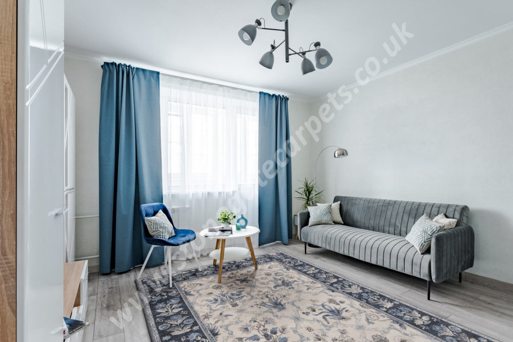 Agnella Rugs Isfahan OLANDIA Blue - 100% New Zealand Wool - Free Delivery