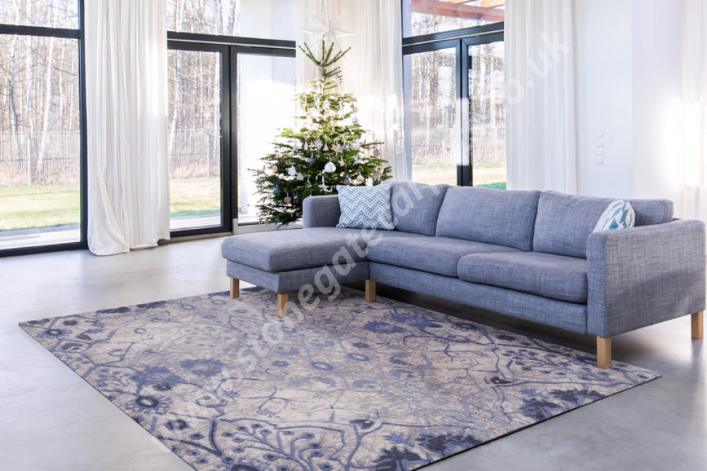 Agnella Rugs Opal PABLA Blue - Cut Pile with Carving - 100% New Zealand Wool - Free Delivery