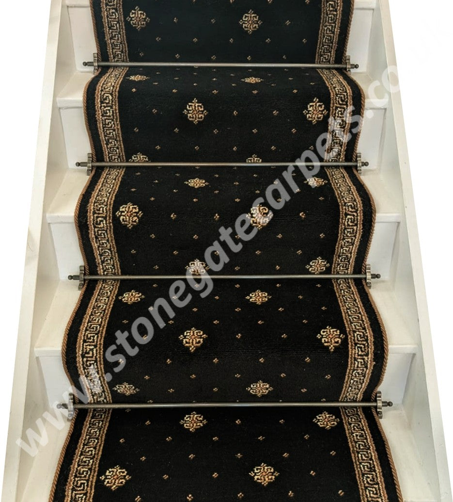Ulster Carpets Athenia Black Motif & Athenia Black Border With March Brown Rope Stair Runner (Per Linear Metre) LOW STOCK