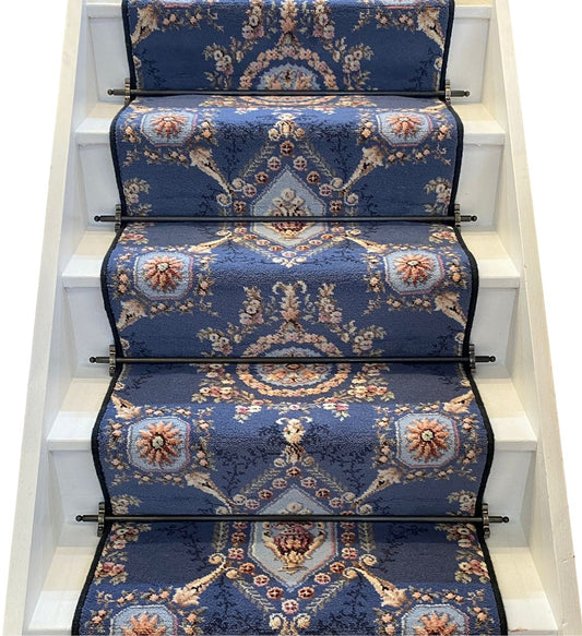 Ulster Carpets Glendun Blue Lorenzo Stair Runner with choice of adding bespoke border or overlocking colour (Per Linear Metre)