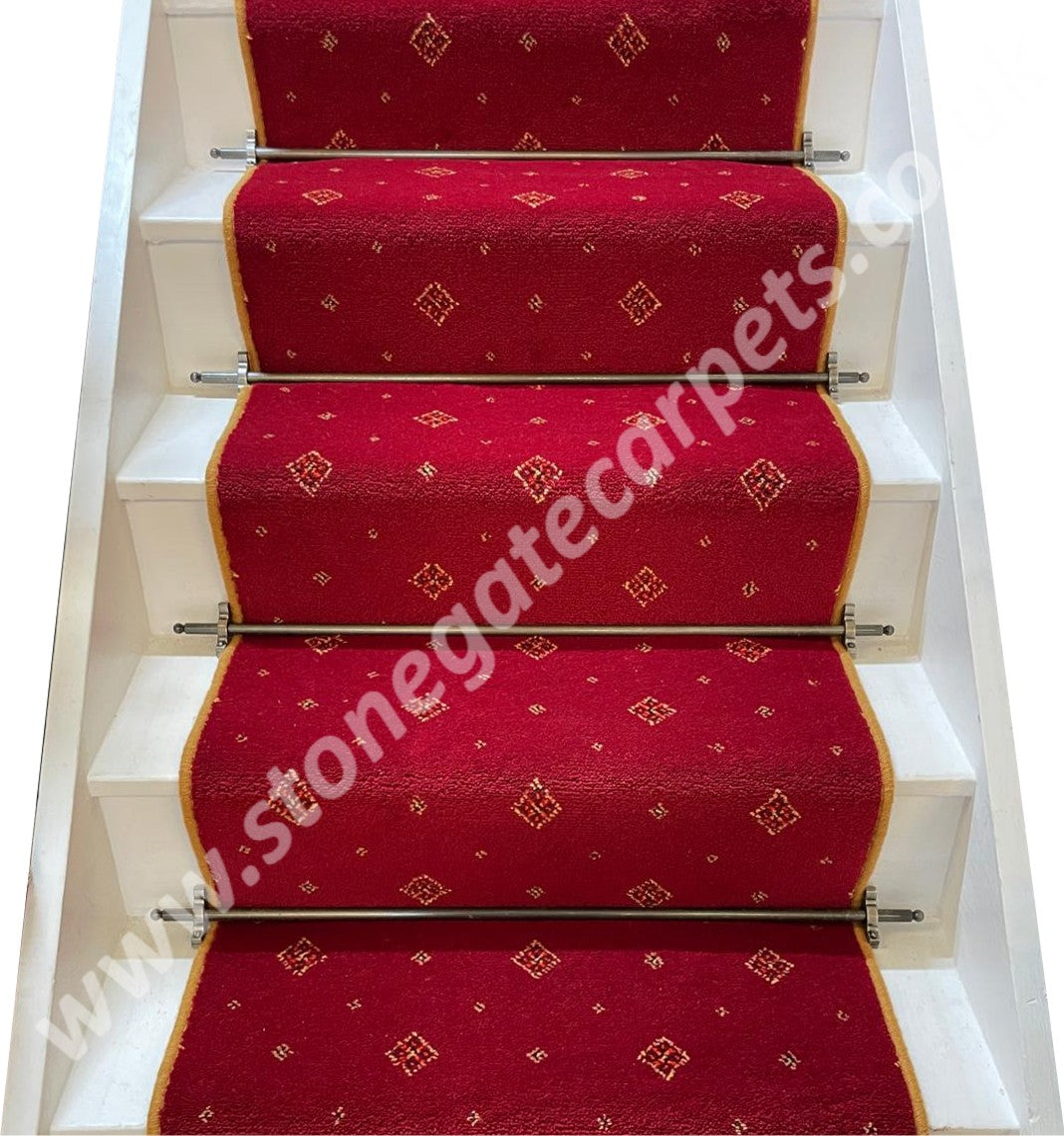 Ulster Carpets Tazmin Motif Red Stair Runner with choice of adding bespoke border or overlocking colour (Per Linear Metre)