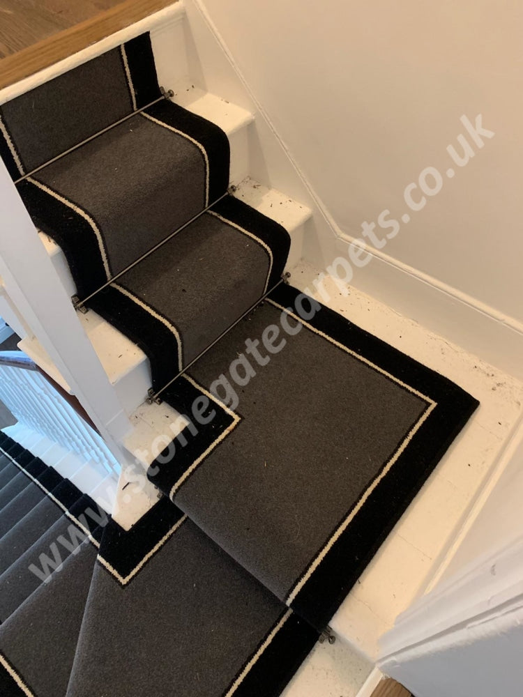 Brintons Carpets Bell Twist Smoke Humbug & Black Stair Runner (Per M)