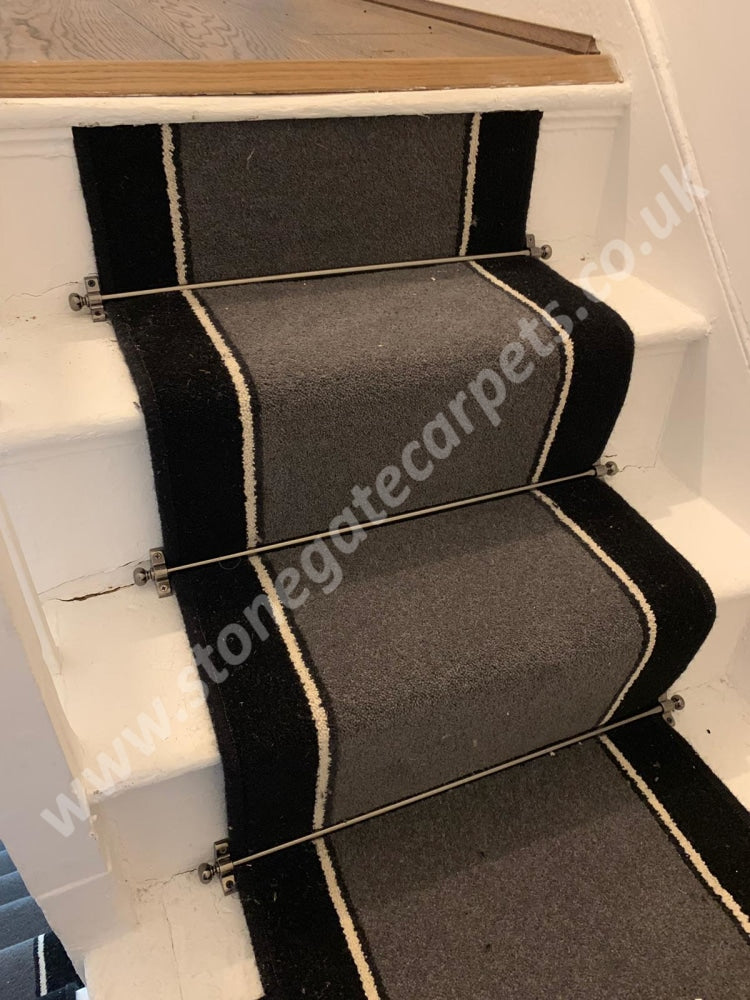 Brintons Carpets Bell Twist Smoke Humbug & Black Stair Runner (Per M)