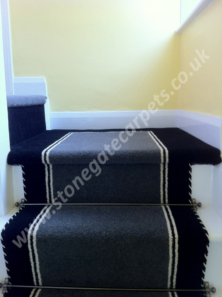Brintons Carpets Bell Twist Smoke Humbug & Black Stair Runner (Per M)