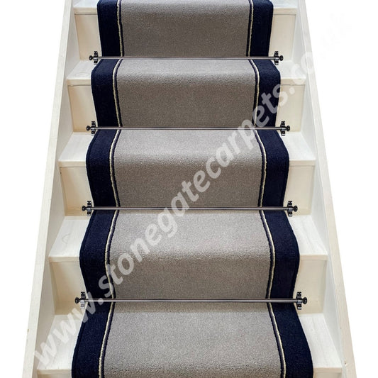 Brintons Carpets Bell Twist Steel, Twilight Train Insert & Atlantic Stair Runner (Per Linear Metre)