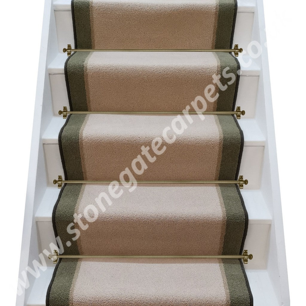 Brintons Bell Twist York Stone, Parchment & Celtic Green Stair Runner (Per Linear Metre)