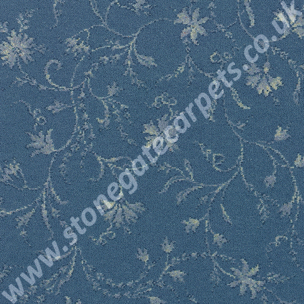Brintons Carpets Classic Florals Parterre Blue Broadloom Carpet Remnant 3/38176