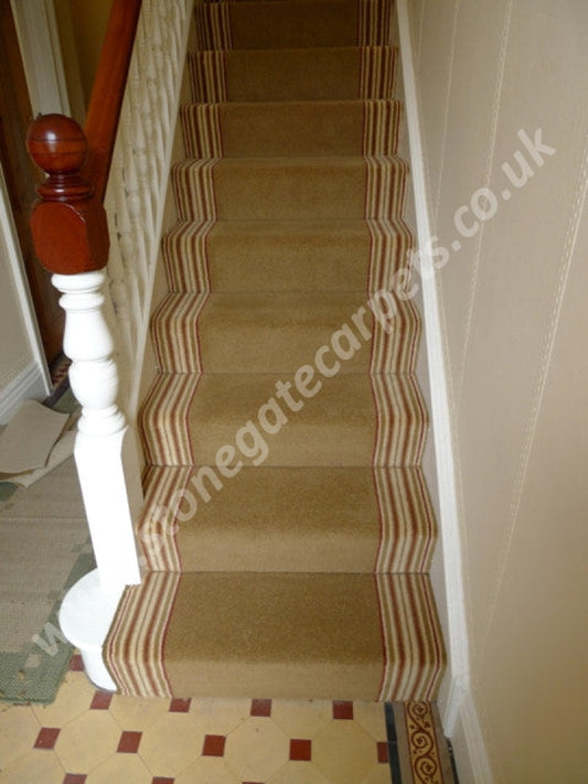 Brintons Carpets Majestic Teak Stripes Collection Raspberry Ruffles Fully Fitted Stair Carpet (per M)