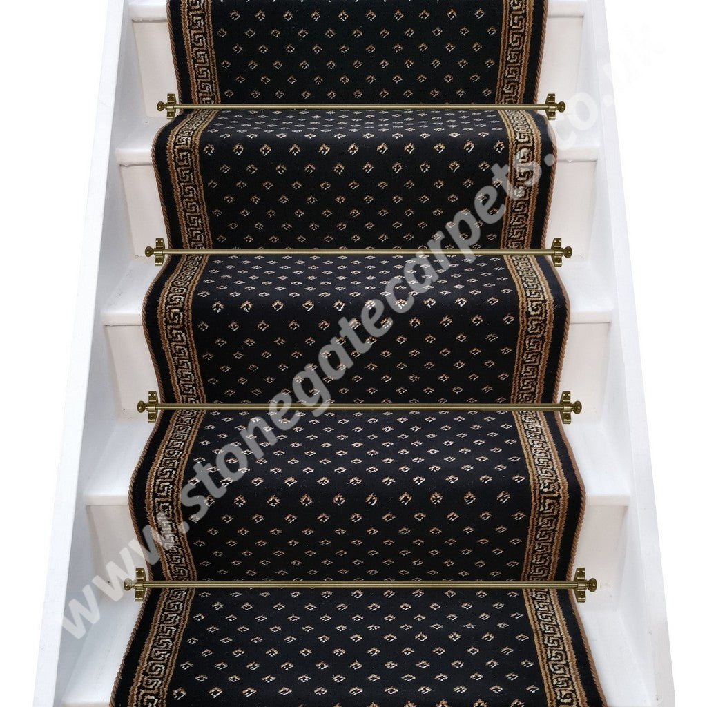 Brintons Carpets Marquis Intense Black Diamond & Athenia Black Border With March Brown Rope Stair Runner (Per Linear Metre)