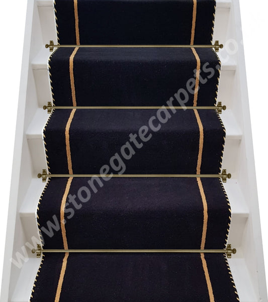 Brintons Regal Noir & Ulster Velvet Honey Gold with Black Pennell Rope Stair Runner (Per Linear Metre)