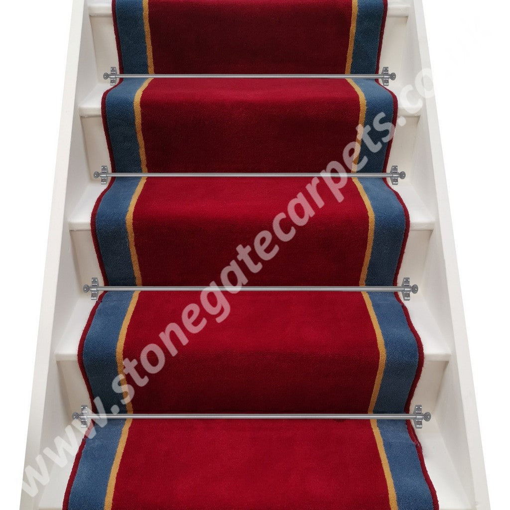 Ulster Carpets Ulster Burgundy Velvet, Honey Gold & Windsor Blue Stair Runner  (Per Linear Metre)