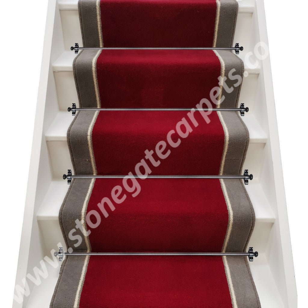 Ulster Carpets Ulster Burgundy Velvet, Humbug Insert & Ulster Velvet Elephant Stair Runner (Per Linear Metre)