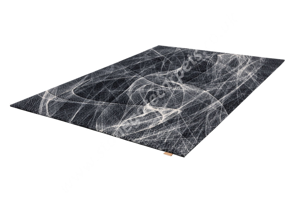 Agnella Rugs Opal FRACTALS Black - Cut Pile with Carving - 100%  New Zealand Wool - Free Delivery