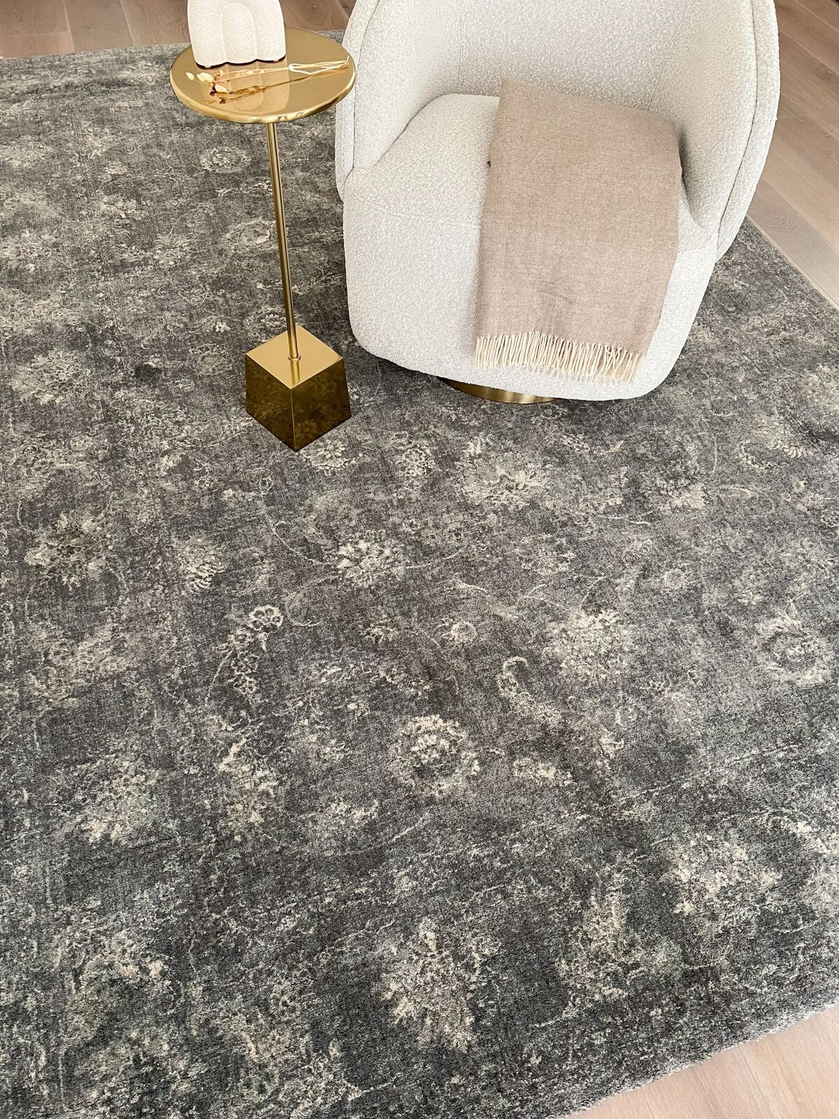 Agnella Rugs House Loves Calisia VINTAGE Flora Graphite - 100% Undyed New Zealand Wool - Free Delivery