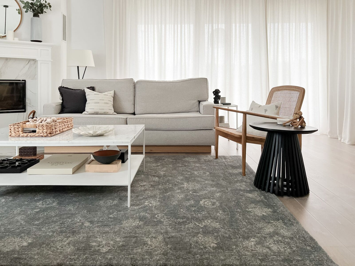 Agnella Rugs House Loves Calisia VINTAGE Flora Graphite - 100% Undyed New Zealand Wool - Free Delivery