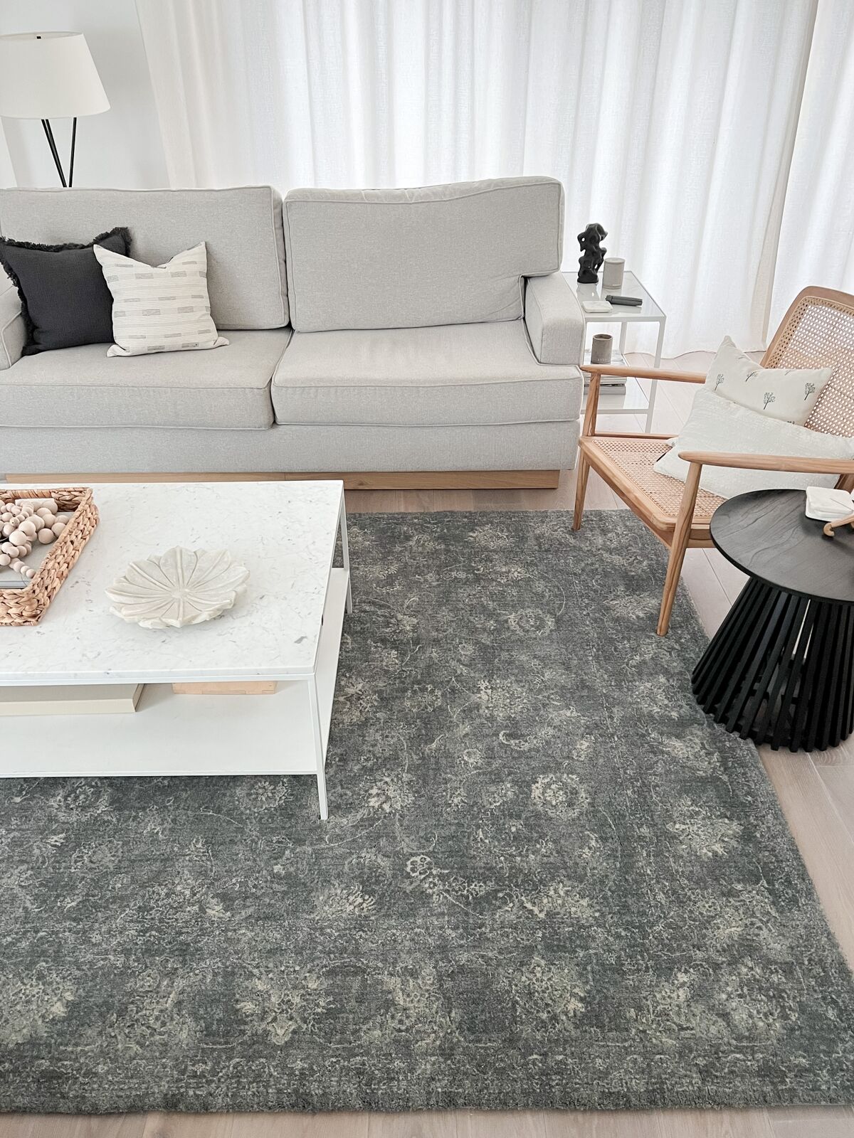 Agnella Rugs House Loves Calisia VINTAGE Flora Graphite - 100% Undyed New Zealand Wool - Free Delivery