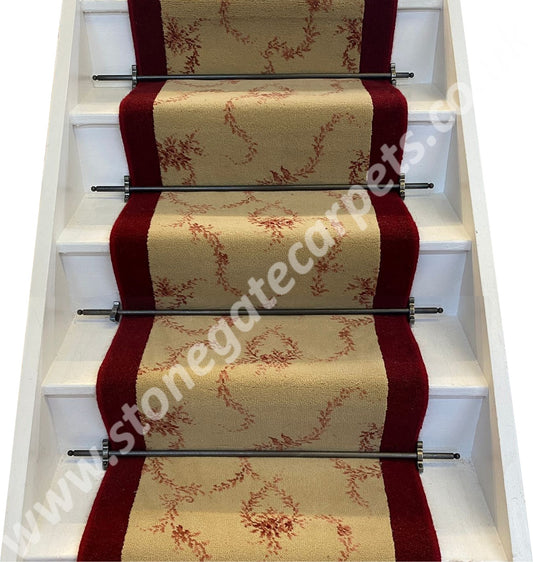 Brintons Carpets Classic Florals Papilon Rose & Ulster York Wilton Redcurrant Stair Runner (per linear metre)