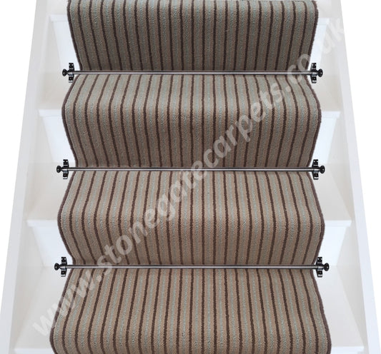 Brintons Carpets Stripes Collection Chocolate Bonbon Stair Runner (Per M)