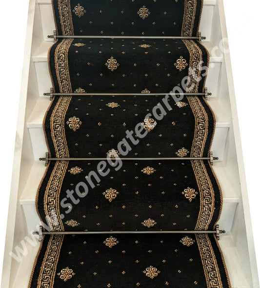 Ulster Carpets Athenia Black Motif & Athenia Black Border With March Brown Rope Stair Runner (Per Linear Metre) LOW STOCK
