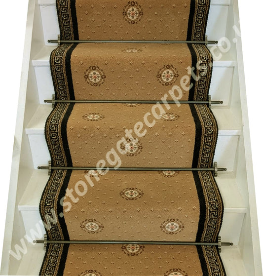 Ulster Carpets Sheriden Florence Gold Cameo & Athenia Black Border With Black Spider Rope Stair Runner (Per Linear Metre) LOW STOCK (Copy)