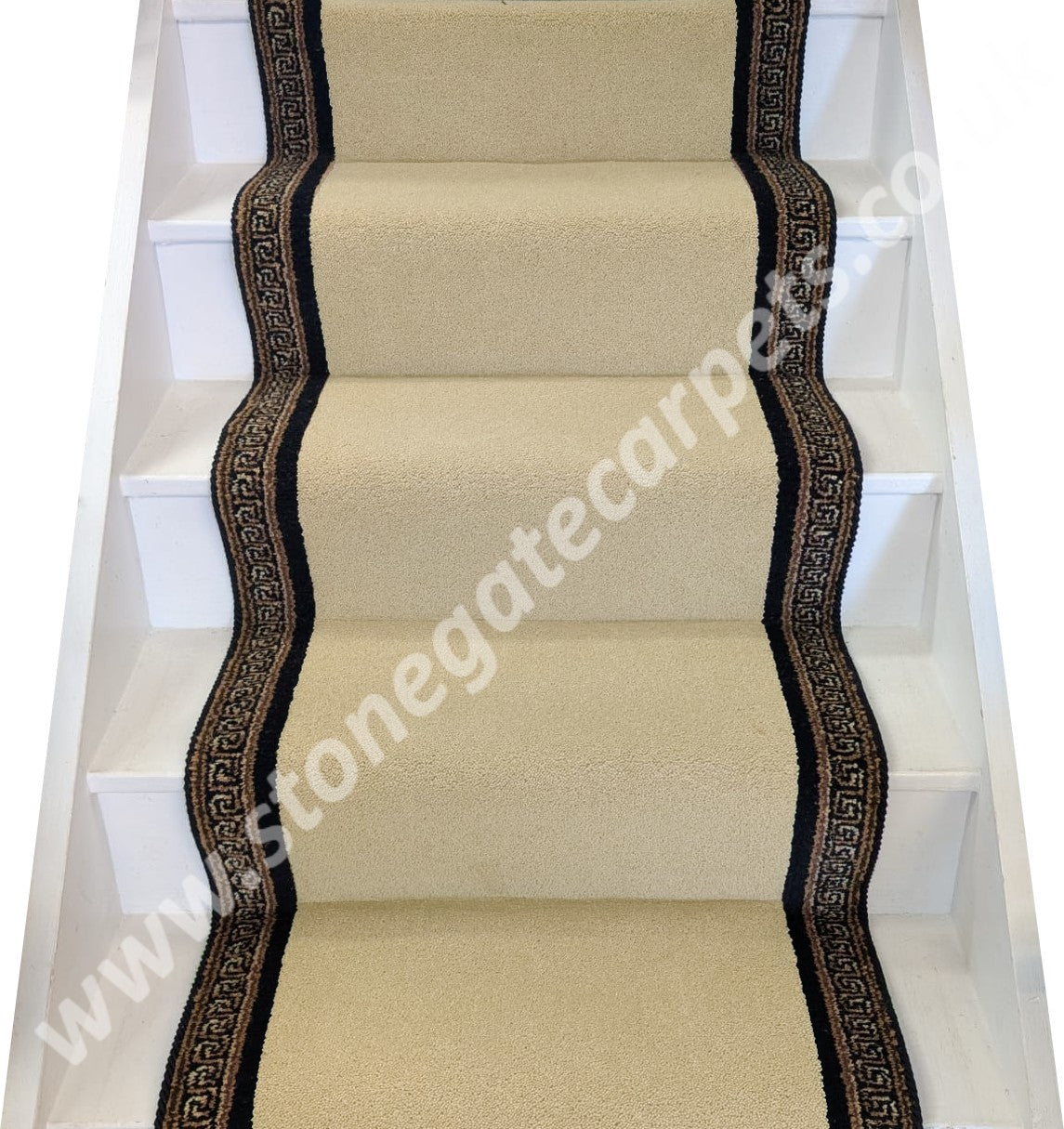 Ulster Carpets York Wilton Irish Cream & Athenia Black Border With Black Spider Rope Stair Runner (Per Linear Metre)