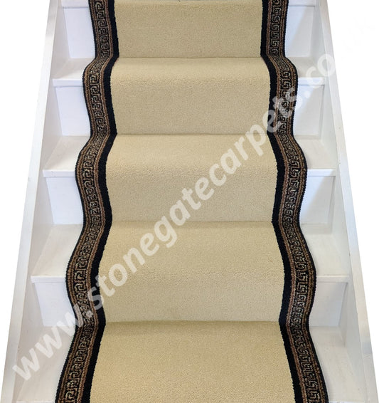 Ulster Carpets York Wilton Irish Cream & Athenia Black Border With Black Spider Rope Stair Runner (Per Linear Metre)