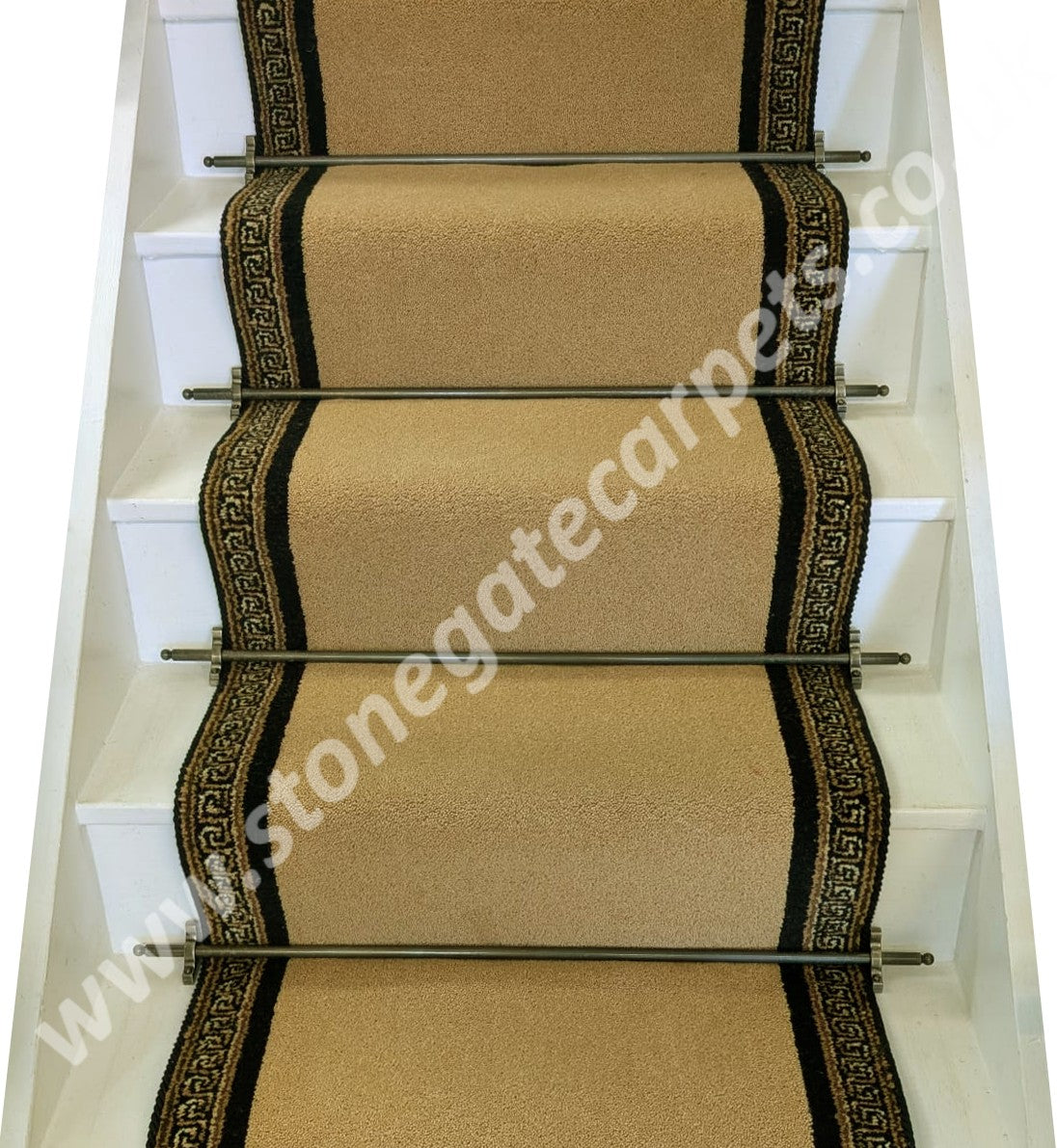 Ulster Carpets York Wilton Linseed & Athenia Black Border With Black Spider Rope Stair Runner (Per Linear Metre)