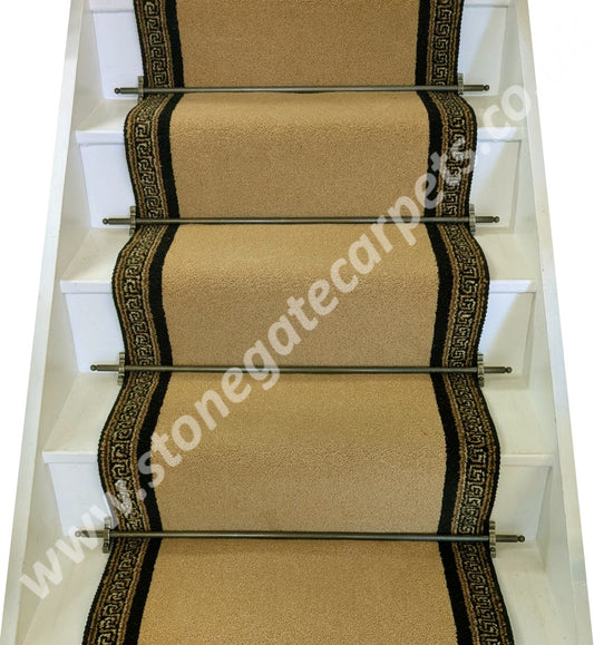 Ulster Carpets York Wilton Linseed & Athenia Black Border With Black Spider Rope Stair Runner (Per Linear Metre)