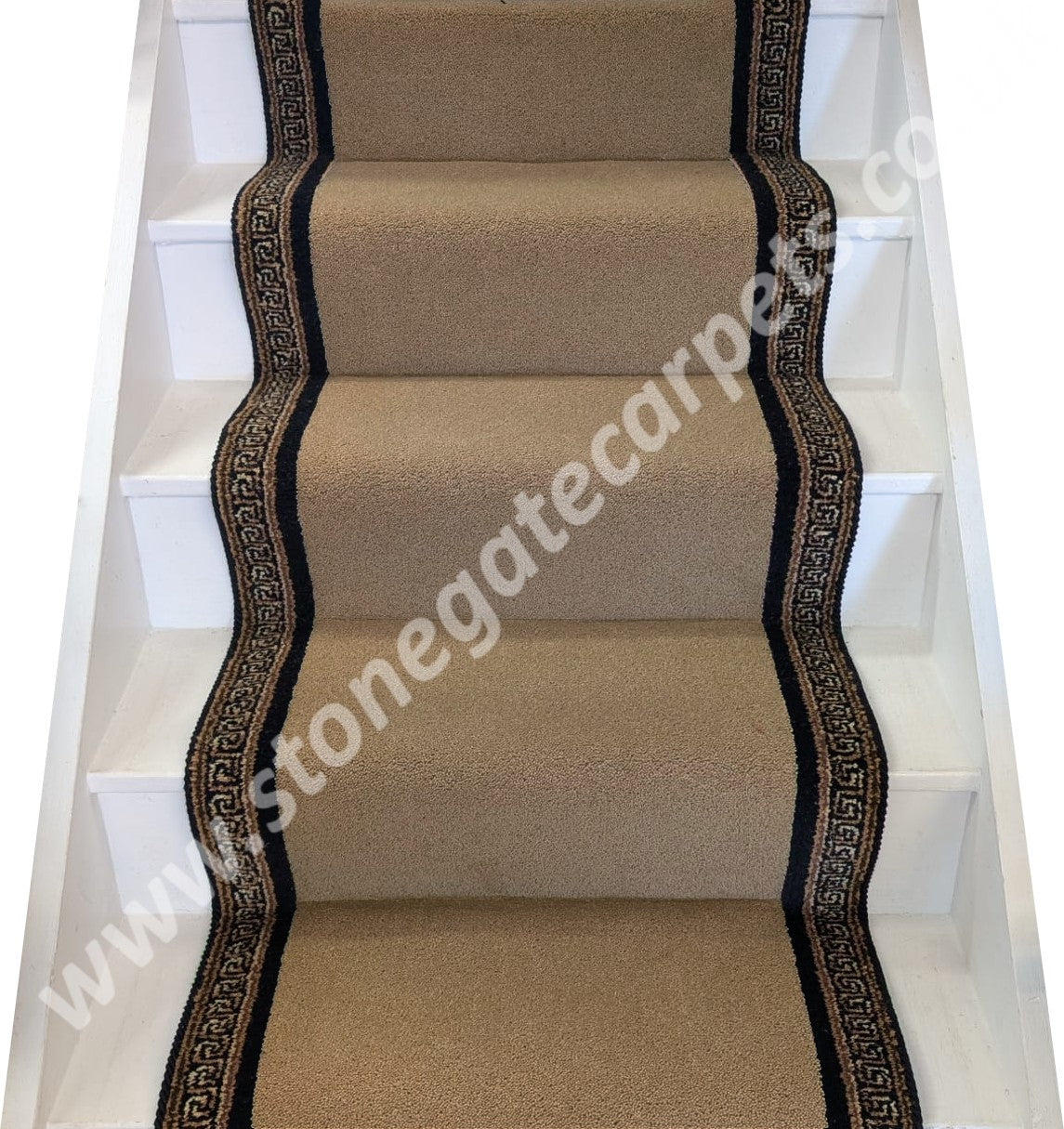 Ulster Carpets York Wilton Mineral & Athenia Black Border With Black Spider Rope Stair Runner (Per Linear Metre)