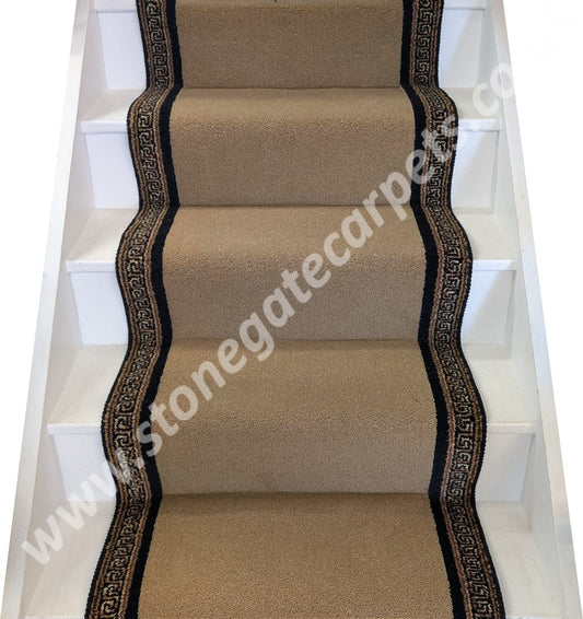 Ulster Carpets York Wilton Mineral & Athenia Black Border With Black Spider Rope Stair Runner (Per Linear Metre)