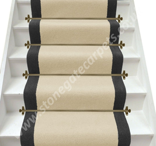 Axminster Carpets Devonia Plain Cream Tea & Discovery Grey Stair Runner (Per M)