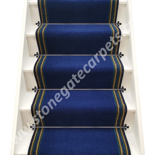 Brintons Carpets Bell Twist Windermere Lake & Navy Lime Train Stripe Stair Runner (per M)
