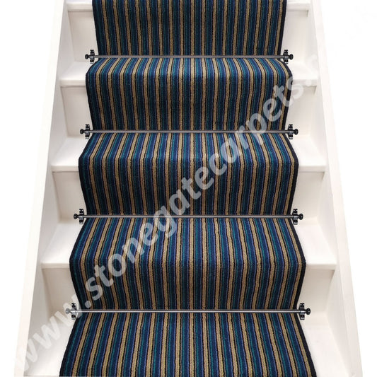 Axminster Carpets Navy & Multi Train Stripe Stair Runner (per M)