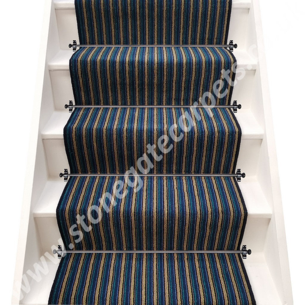 Axminster Carpets Navy & Multi Train Stripe Stair Runner (Per Linear Metre)