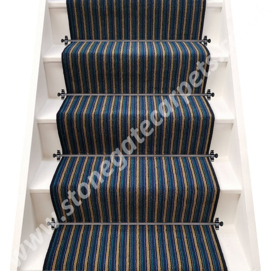 Axminster Carpets Navy & Multi Train Stripe Stair Runner (Per Linear Metre)