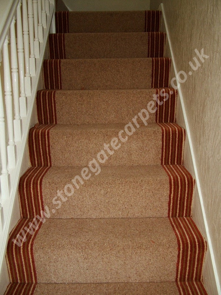 Brintons Carpets Bell Twist Barley Stripes Collection Rhubarb Custard Fully Fitted Stair Carpet (per M)