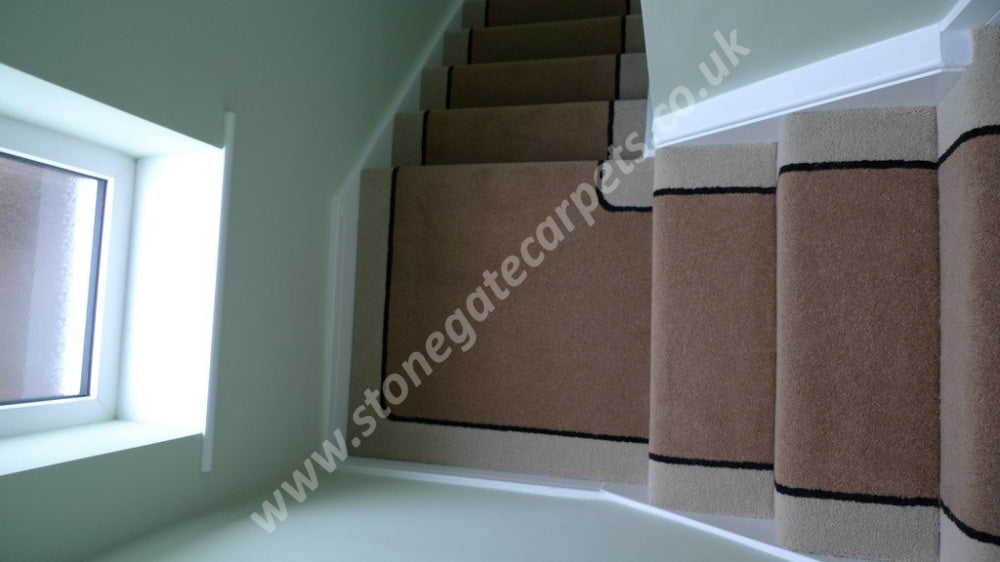 Brintons Carpets Bell Twist Cookie Dough Ebony & Limestone Fully Fitted Stair Carpet (Per M) Runner
