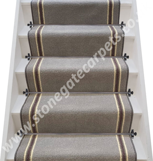 Brintons Carpets Bell Twist Laura Ashley Steel, Grey Humbug, Grape, Humbug & Steel Stair Runner (per M)