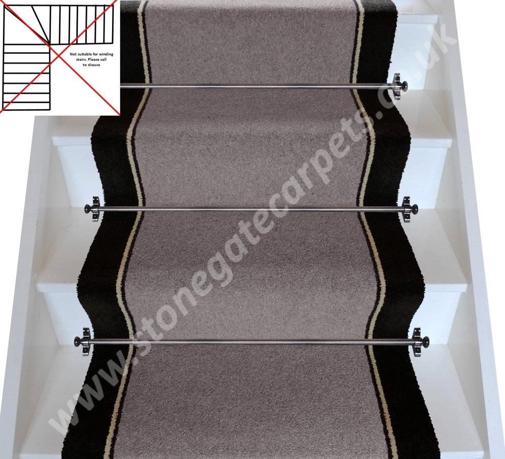 Brintons Carpets Bell Twist Pewter Humbug & Black Stair Runner (Per M)
