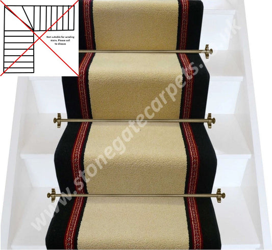 Brintons Carpets Bell Twist Sandstorm Black Border with Red Jewel Insert Stair Runner (per M)