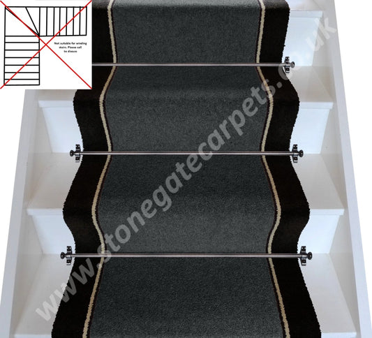 Brintons Carpets Bell Twist Smoke Humbug & Black Stair Runner (Per M)