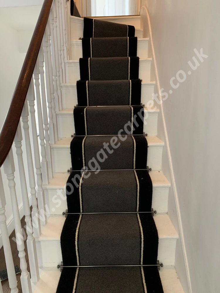 Brintons Carpets Bell Twist Smoke Humbug & Black Stair Runner (Per M)