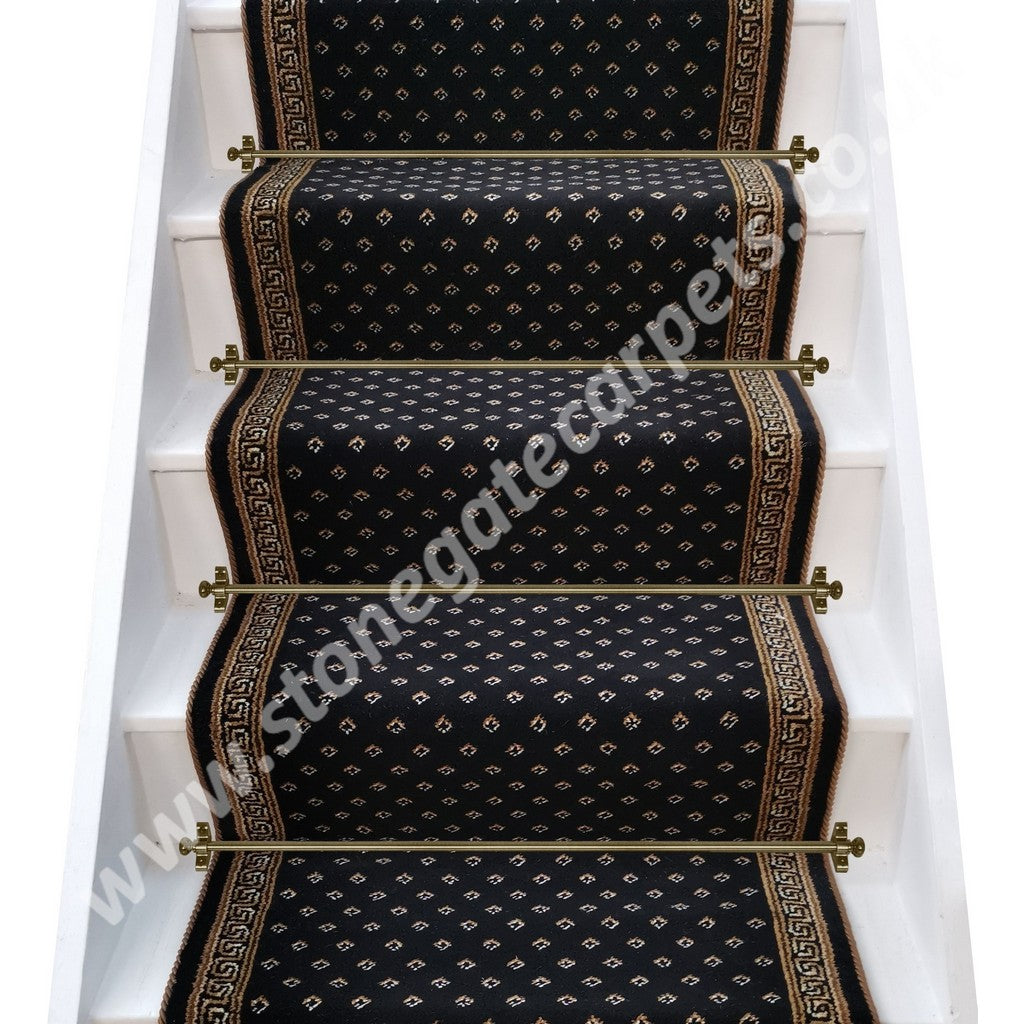 Brintons Carpets Marquis Intense Black Diamond & Athenia Black Border With March Brown Rope Stair Runner (per M)