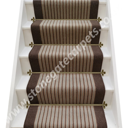 Brintons Stripes Collection Chocolate Bonbon & Moleskin Stair Runner (per M)