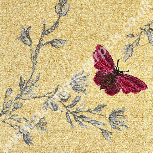 Brintons Carpets Timorous Beasties Yellow Ruskin Butterfly Carpet Remnant 6/50155